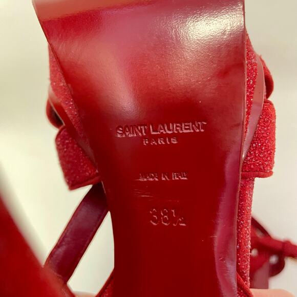 SAINT LAURENT YSL Tribute Platform Heels Red Suede Quartz Glitter EU 38.5/US 8.5 - Picture 9 of 11